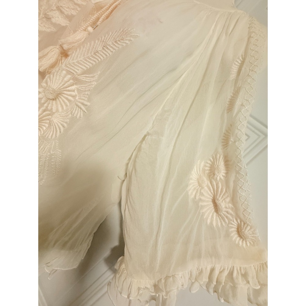 White‎ Akemie & K Anthropologie Blouse  Artsy Flowy Tunic Fairy Whimsy Tassels - Picture 7 of 8